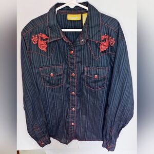 Wrangler Striped Black and Red Girls Embroidered Shirt - XXL